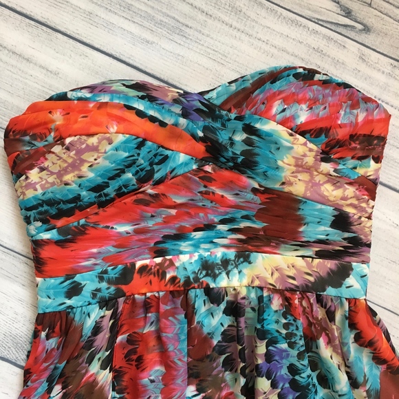 Strapless Sweetheart Feather Print High-Low Gown-6 - Picture 3 of 8